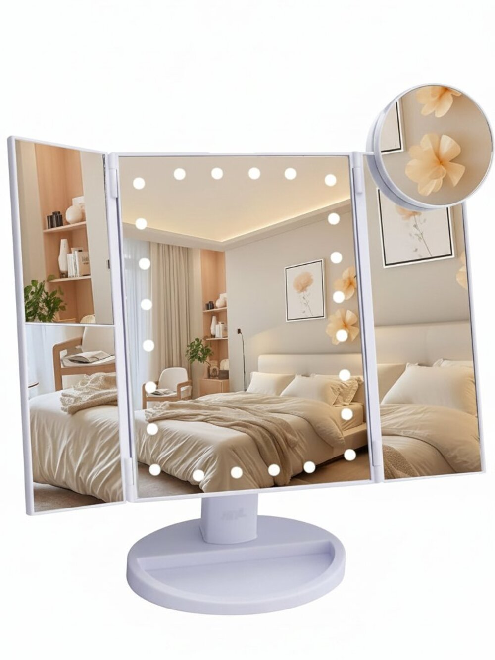 Ms. Pen LED Makeup Mirror – Tri-Fold 1X/10X Portable Vanity Mirror
